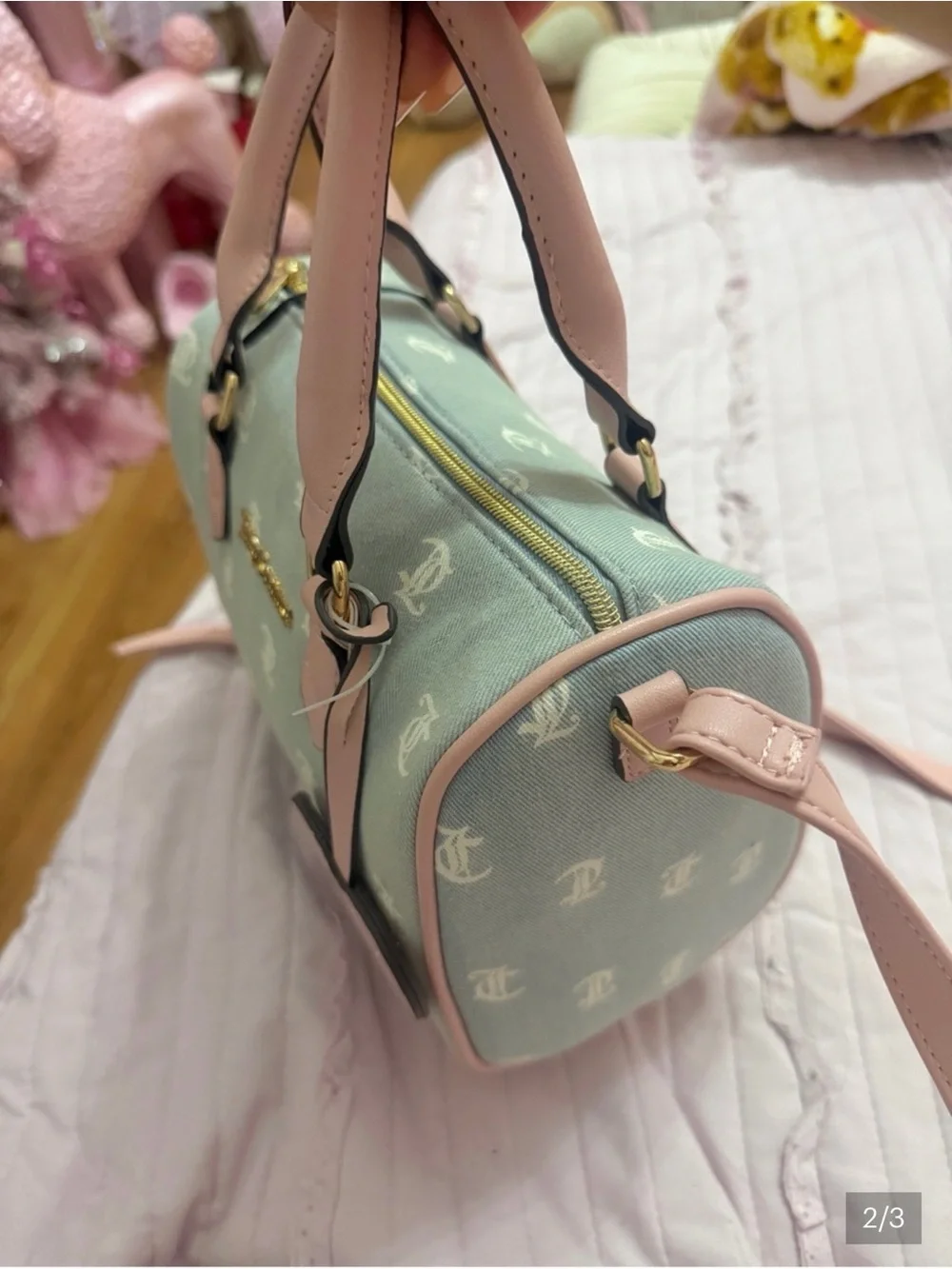 Juicy Couture Gothic denim/white best seller fame satchel bag